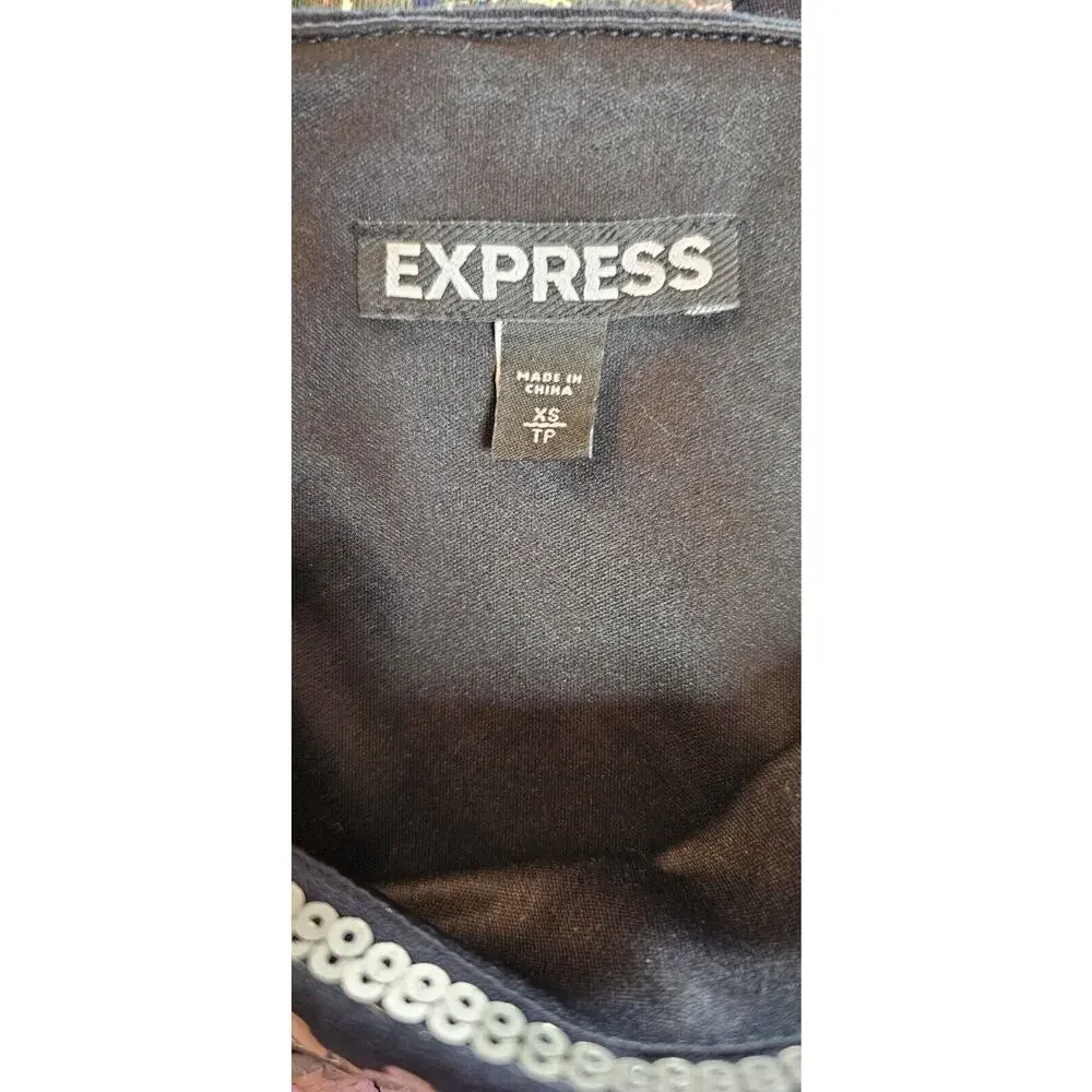 Express Pull On Mini Skirt Sequins Aztec Tribal Lined Purple Black Stretch XS 27